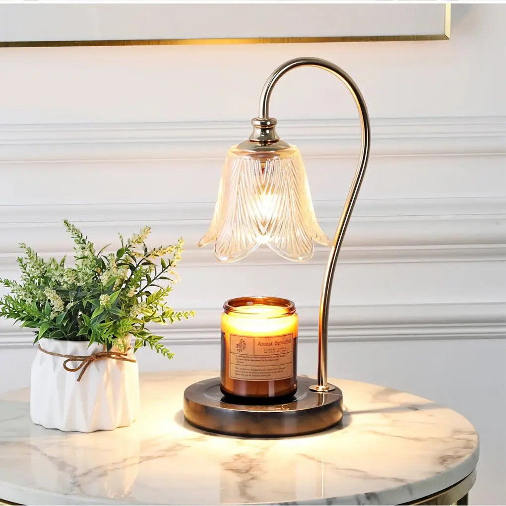 Chic Floral Glass Desk Lamp with Cup Holder Base for Home Office – Perfect for Reading or Decoration Luxe