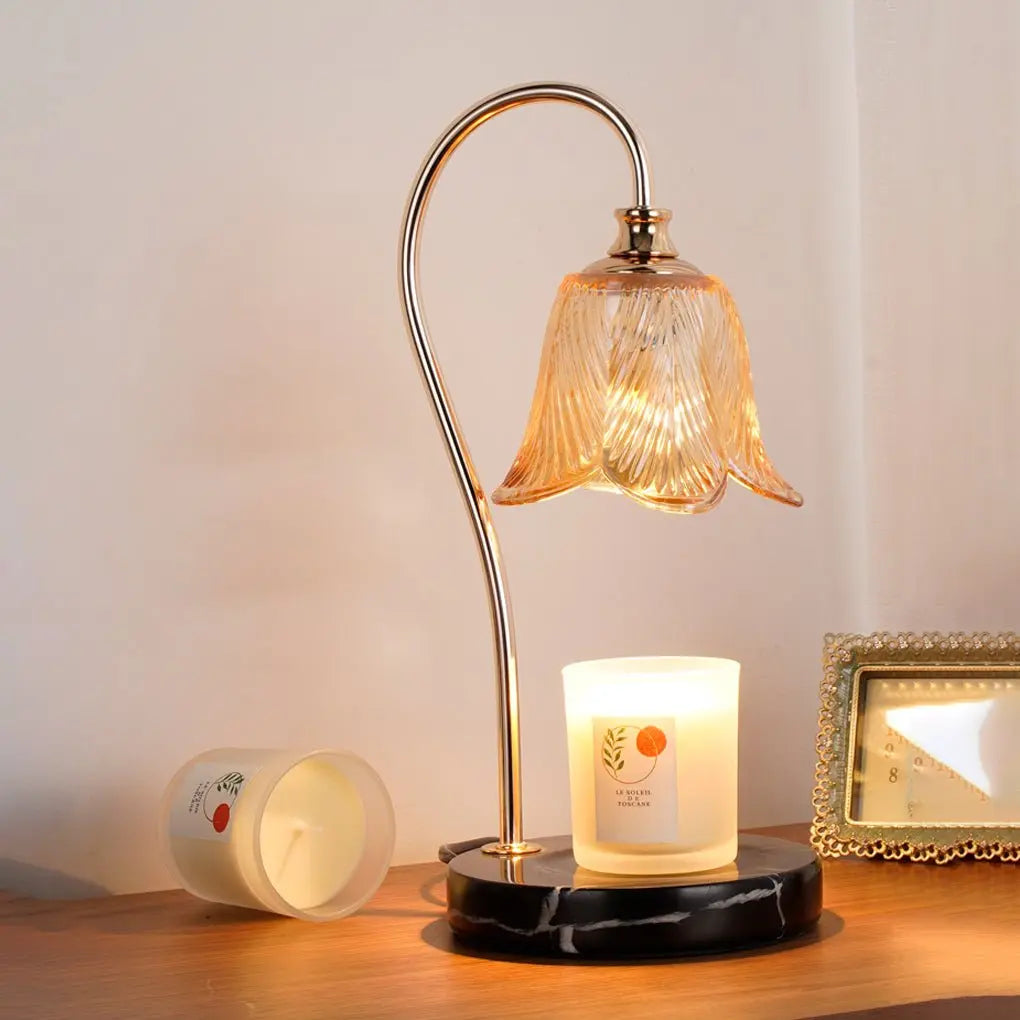 Chic Floral Glass Desk Lamp with Cup Holder Base for Home Office – Perfect for Reading or Decoration Luxe