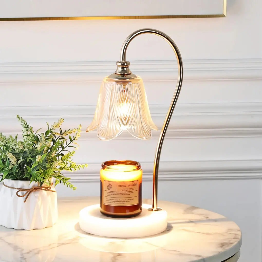 Chic Floral Glass Desk Lamp with Cup Holder Base for Home Office – Perfect for Reading or Decoration Luxe