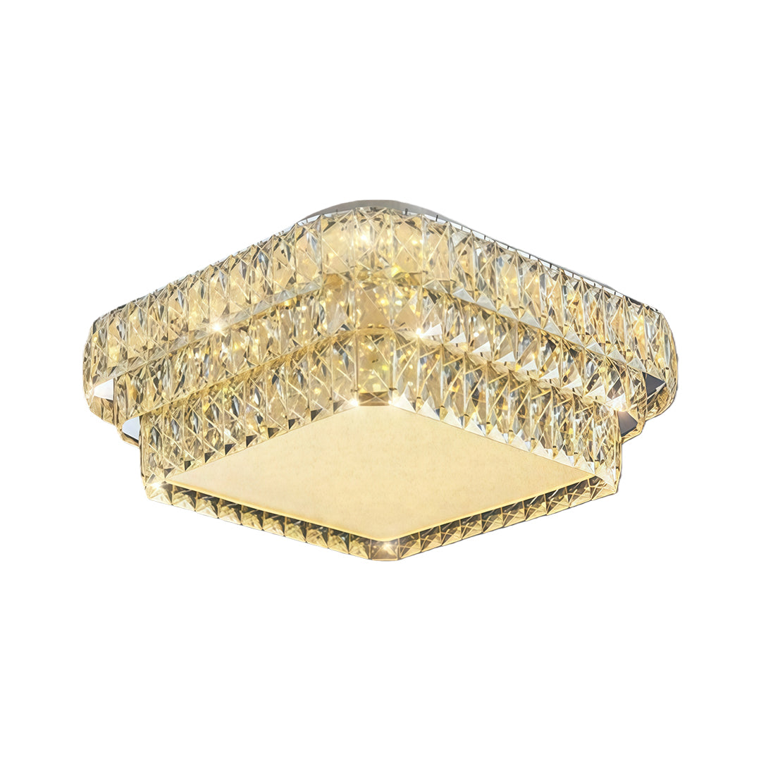 Crystal Flush-Mount Ceiling Light — Chrome Stainless Steel, LED, 3-Step Dimming (3000K/4500K/6000K), Round / Square / Rectangle