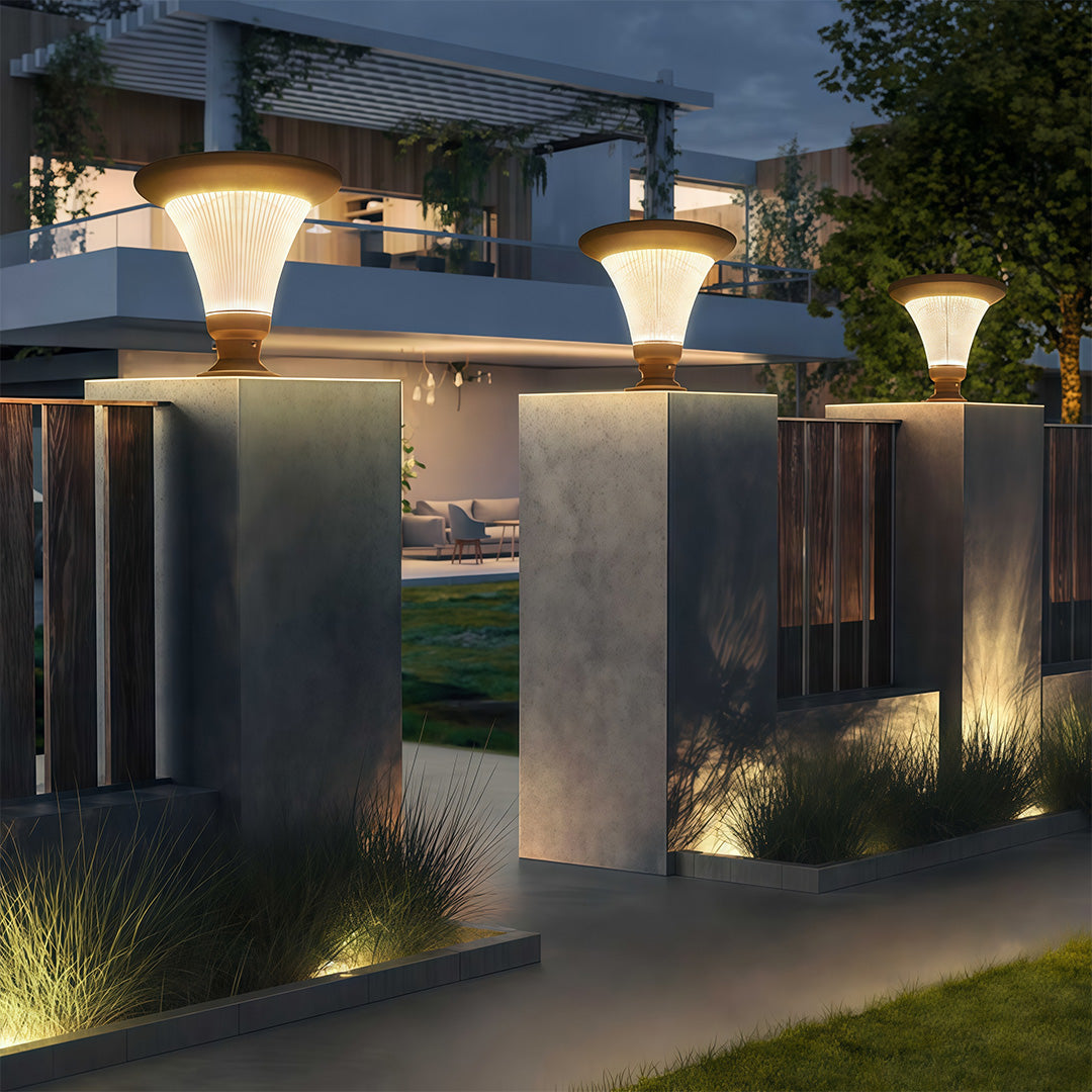 Outdoor Garden Pillar Light — Black Aluminum, LED, Solar 20W / Hardwired 50W, Dual CCT, IP65