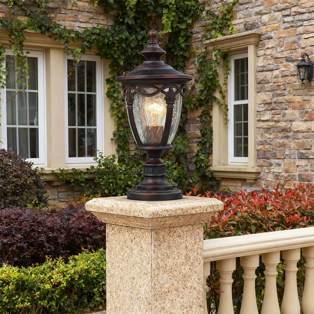 European Column Gate Pillar Light — Aluminum, Black, 9W E26 Warm White, IP44 Weatherproof