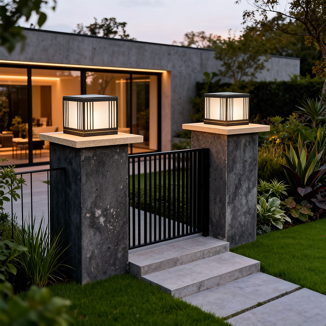 Square Solar Gate Pillar Light — Solid Copper, Clear Glass, 5W LED, IP55 Weatherproof