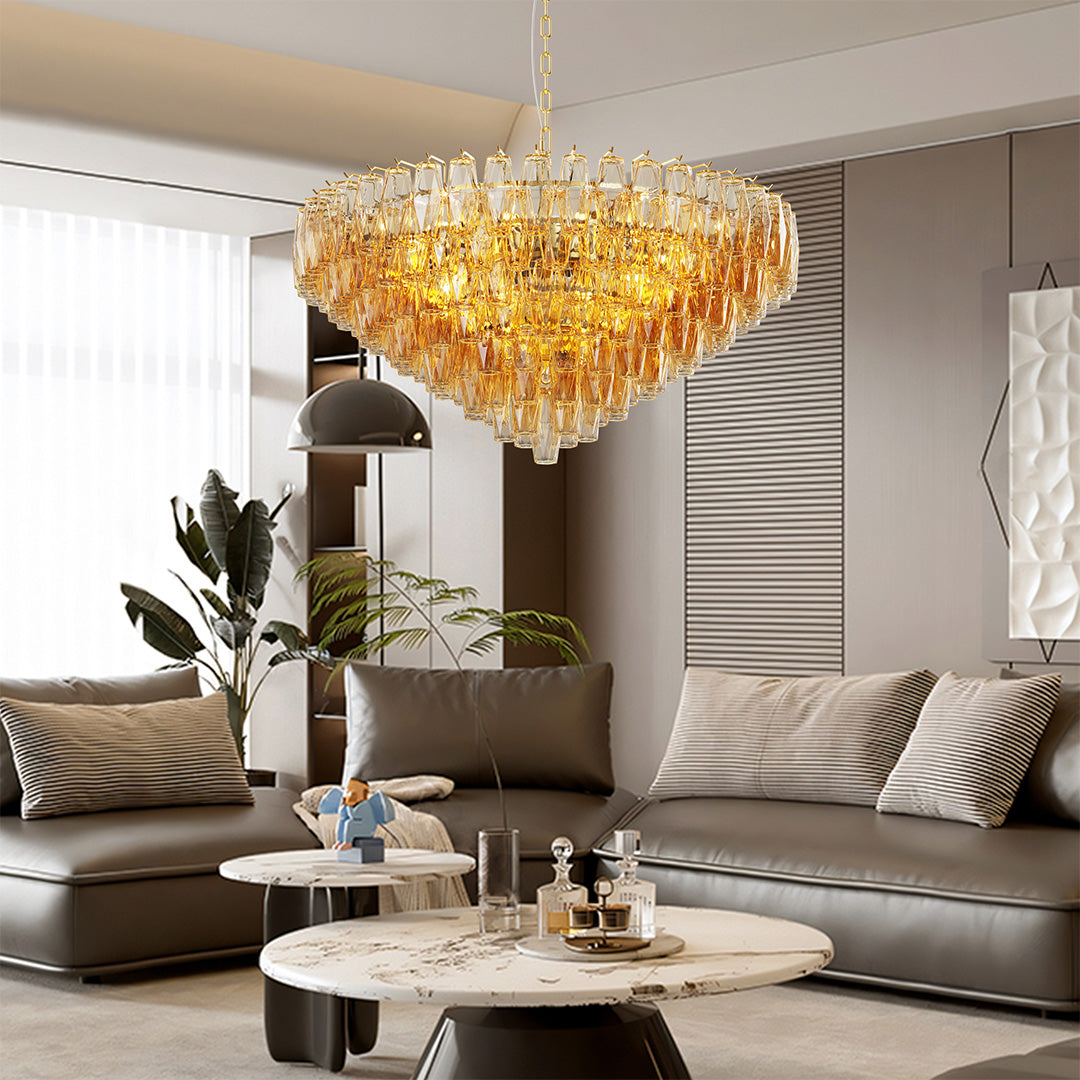 Multi-Head Glass Pendant Chandelier — Iron Frame, Transparent Glass Shades, 8-Light or 10-Light, Black or Copper, E12