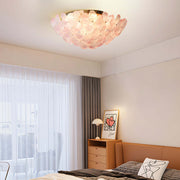 French Petal Glass Semi Flush-Mount — Iron Body, E14, 6-Light or 9-Light, Pink / Blue / Mint Green