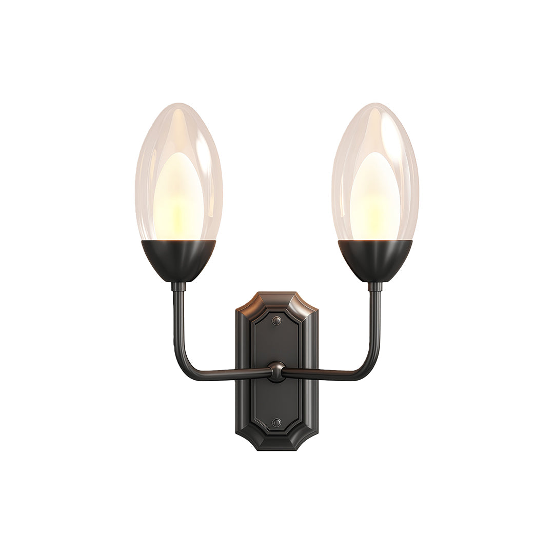 Dual-Head Wall Sconce — Solid Copper, Clear Glass Shade, 2-Light G9, Hardwired
