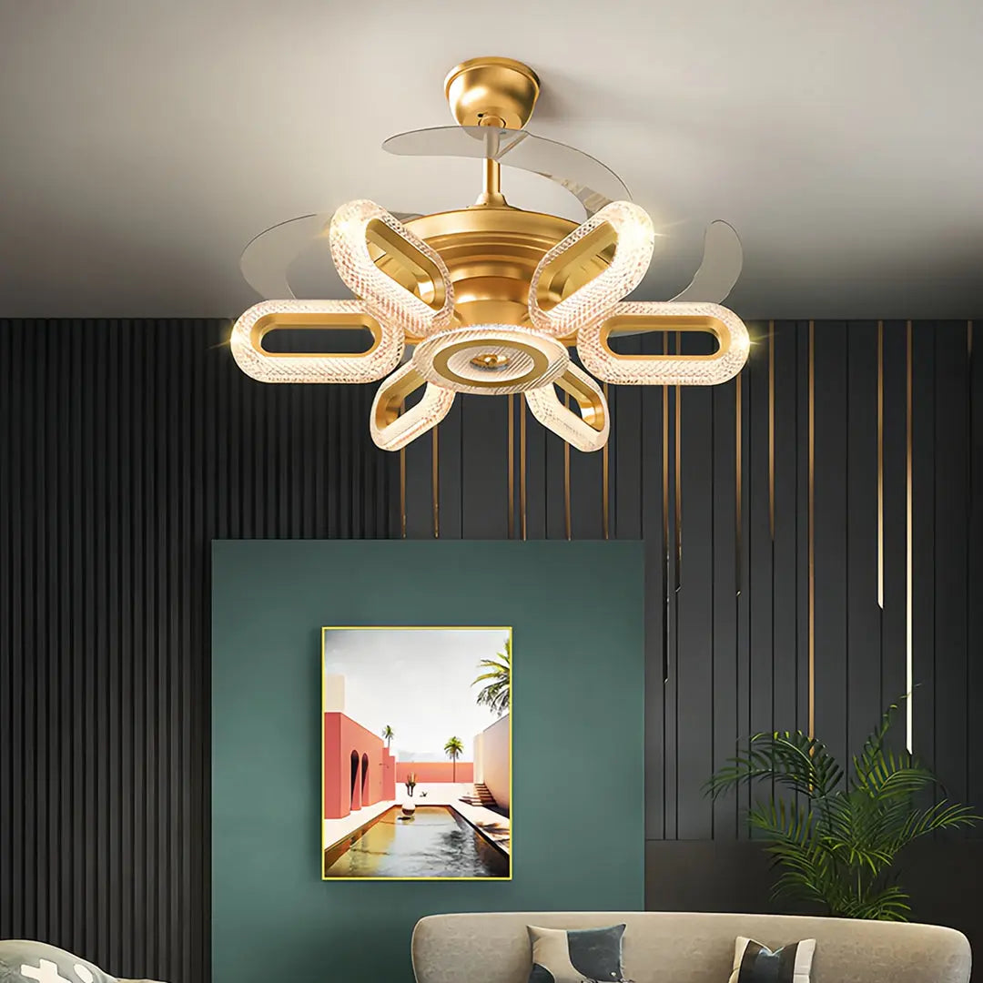 LED Gold Ceiling Fan with Light - Bright Iron Ceiling Fan Lighting Luxe