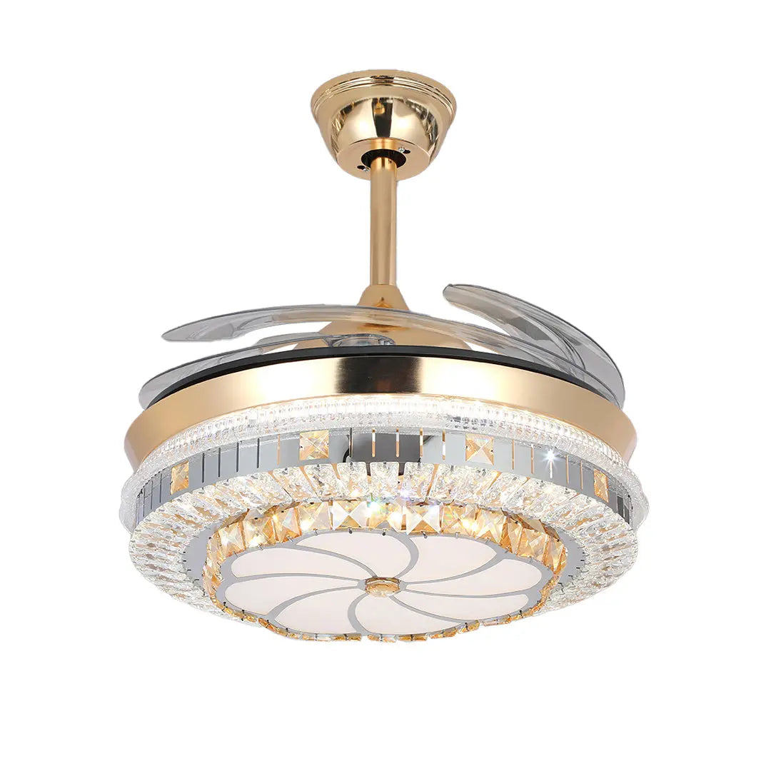Gold 4-Blade Ceiling Fan with Crystal Light Design and Invisible Lamp Luxe