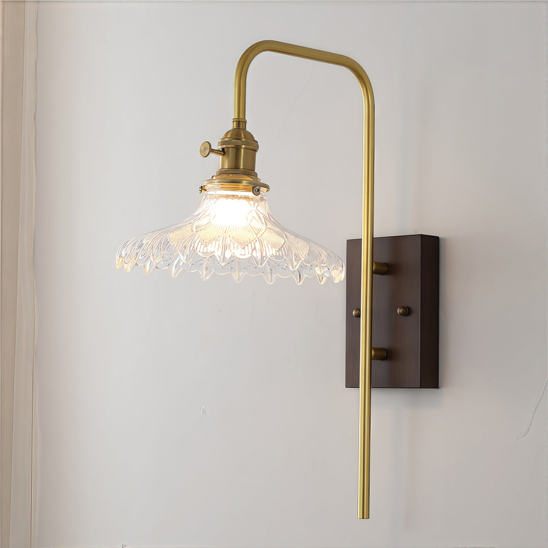Retro Wave Glass Wall Sconce — Iron and Rubberwood, E27 LED, 3-Step Dimming (3000K/4500K/6000K), 3 Design Styles