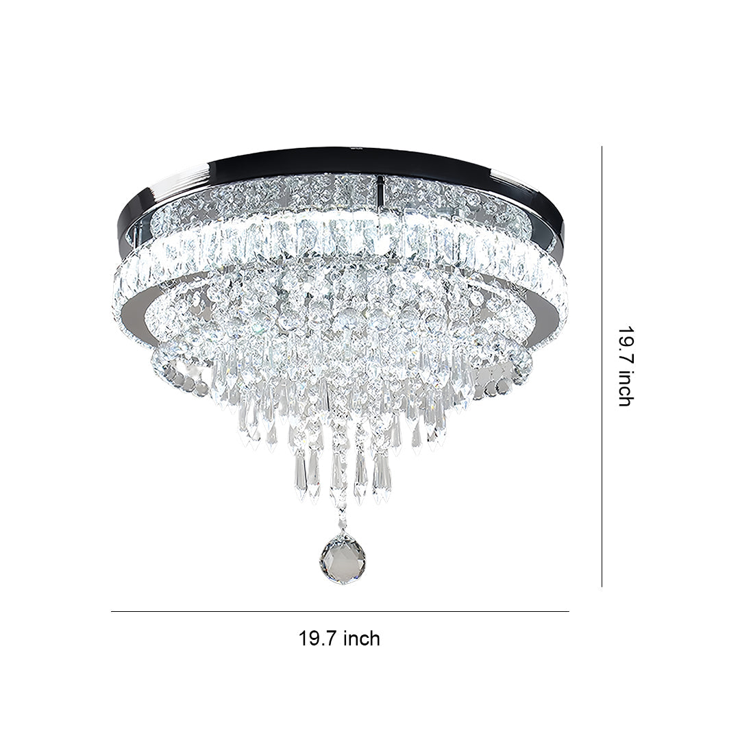 Round Crystal Flush-Mount Chandelier — Gold Stainless Steel, 55W LED, Four-Mode Dimming, 19.69"