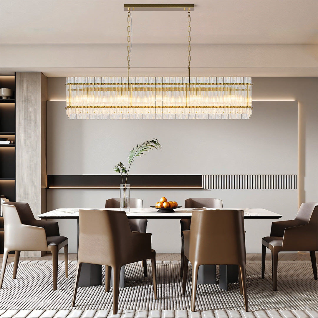 Iron and Glass Chandelier — Black or Copper Finish, 8-Light / 10-Light, 59.1" Adjustable Chain, E12