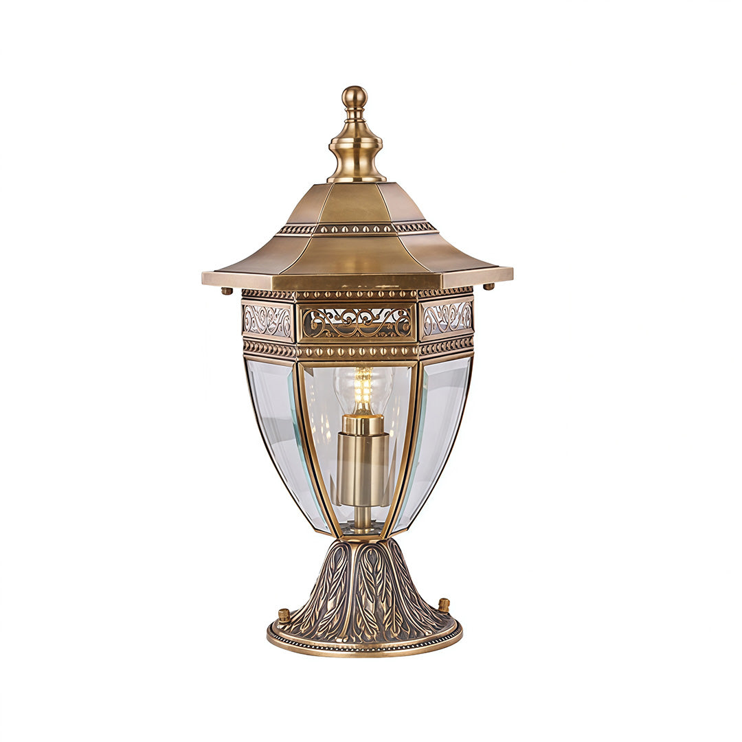 Classic Glass Outdoor Pillar Light — Solid Copper, Transparent Glass Shade, IP55 Weatherproof, E27/E14