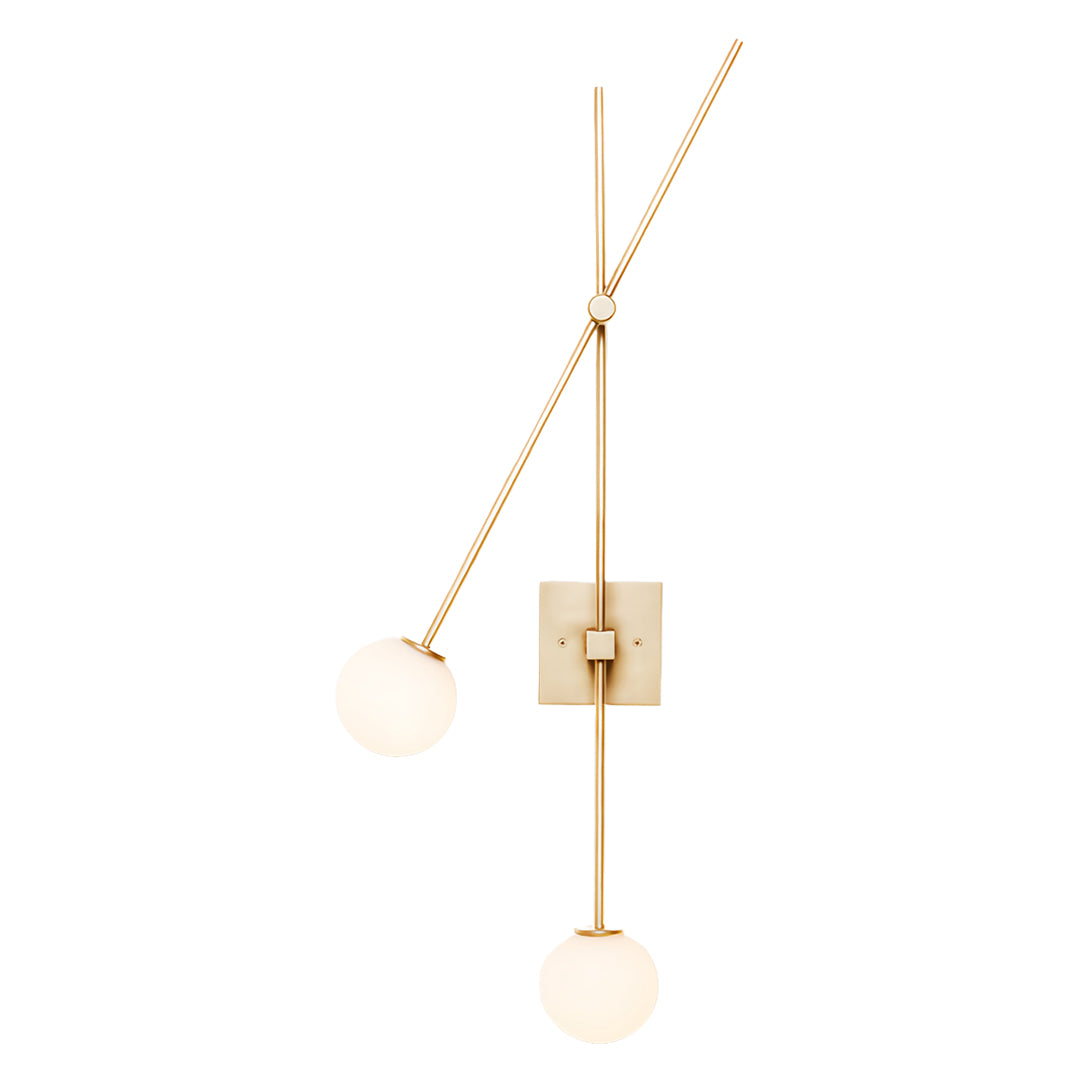 Mid-Century Modern Linear Double Wall Sconce — Iron and Glass, 2-Light, 5W LED, Hardwired, Black or Gold
