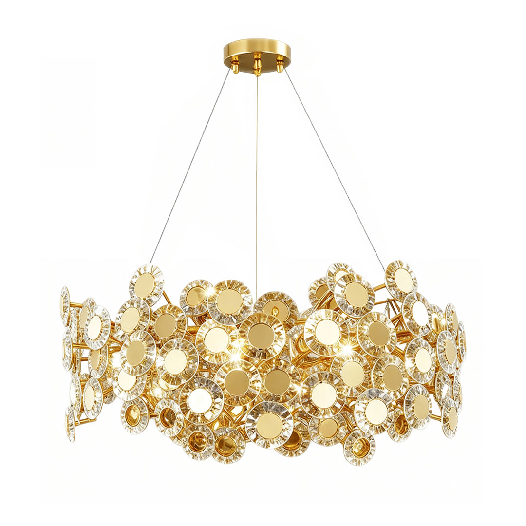 Modern Gold Chandelier — Stainless Steel and Glass, Three-Color Dimming (3000K/4500K/6000K), 39.4" Chain, 3 Sizes