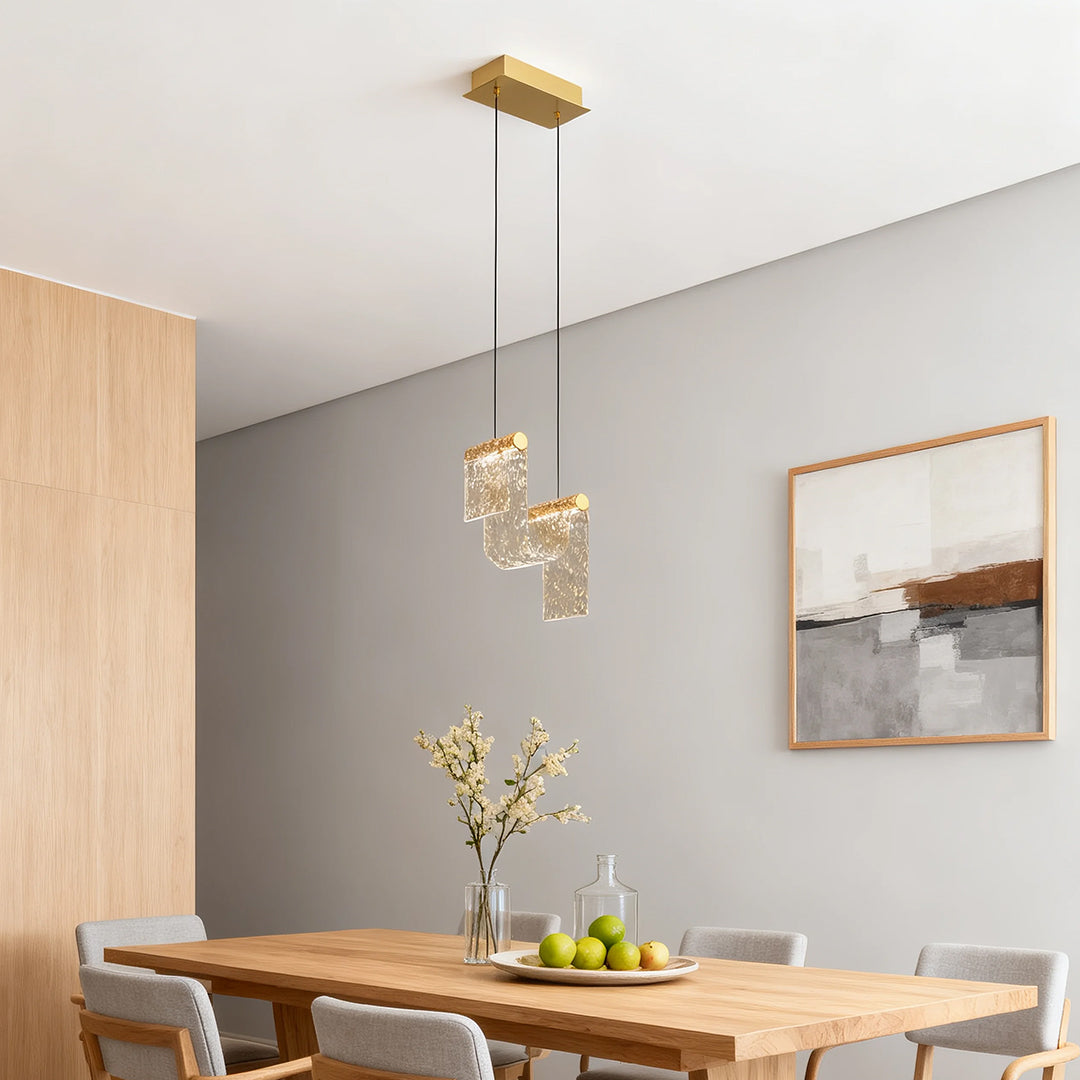 Minimalist Gold Multi-Light Pendant — Amber Glass, 9W LED Warm White, Adjustable Chain