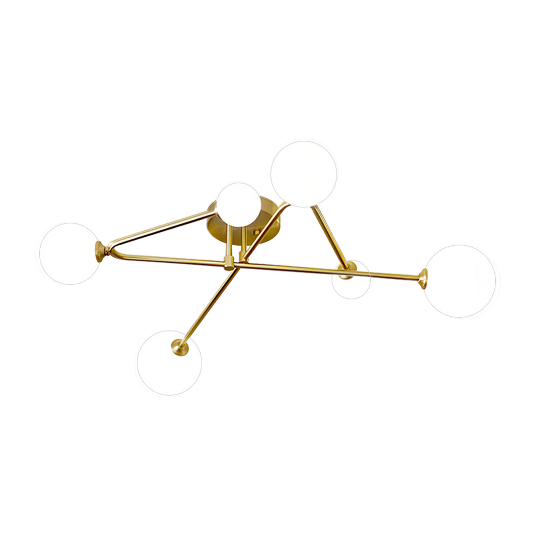 Magic Bean Semi Flush-Mount Ceiling Light — Gold Iron, Hand-Blown Glass, 3-Step Dimming (3000K/4500K/6000K), 4, 6, or 9-Light