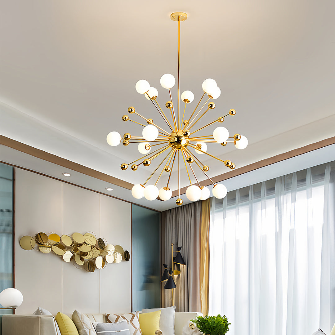 Dandelion Sputnik Chandelier — Gold-Plated Iron, 12-Light, G9 LED, Adjustable Height