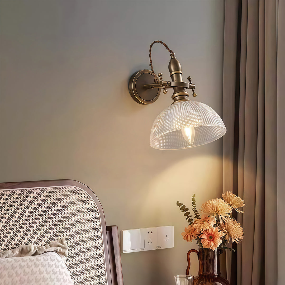 Vintage Reading Wall Sconce — Brass, Transparent Glass Shade, E14 Hardwired