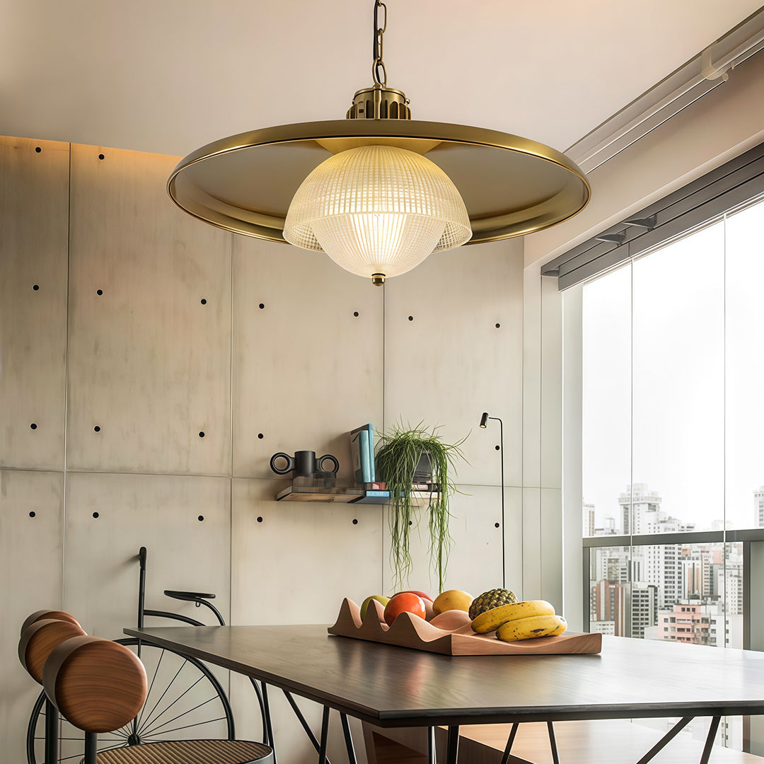 Adjustable Industrial Pendant Light — Antique Copper Iron, Transparent Glass, E14 LED, 12W, 59" Chain, 17.72" Wide