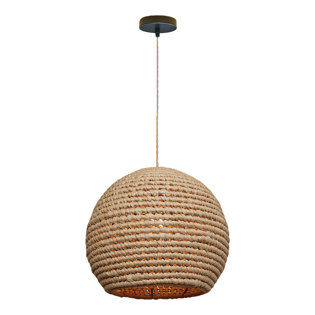Zen Japanese Paper Pendant — Natural Raffia Shade, Iron Frame, 10W LED E27, 47.2" Adjustable Cord