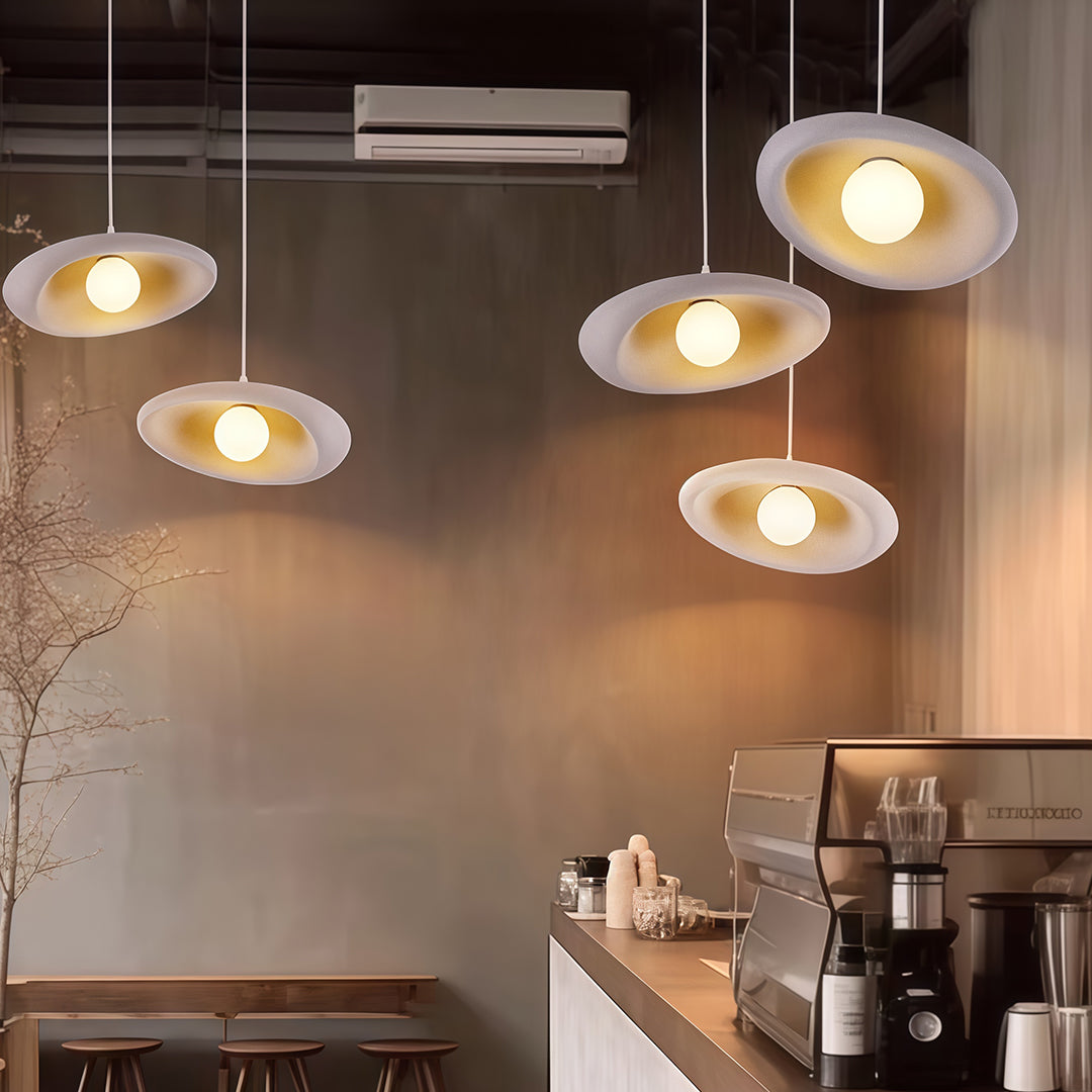 Wabi-Sabi Minimalist Pendant Light — Metal, PS Diffuser, Stone Paint Finish, G9, 15.75" Wide, 59.1" Adjustable Chain