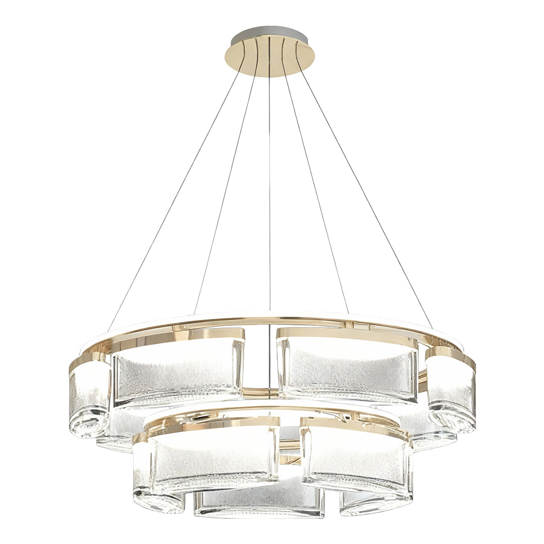 Modern Crystal Chandelier — Gold Aluminum Frame, Three-Color Dimming (3000K/4500K/6000K), Single & Double-Layer Configurations