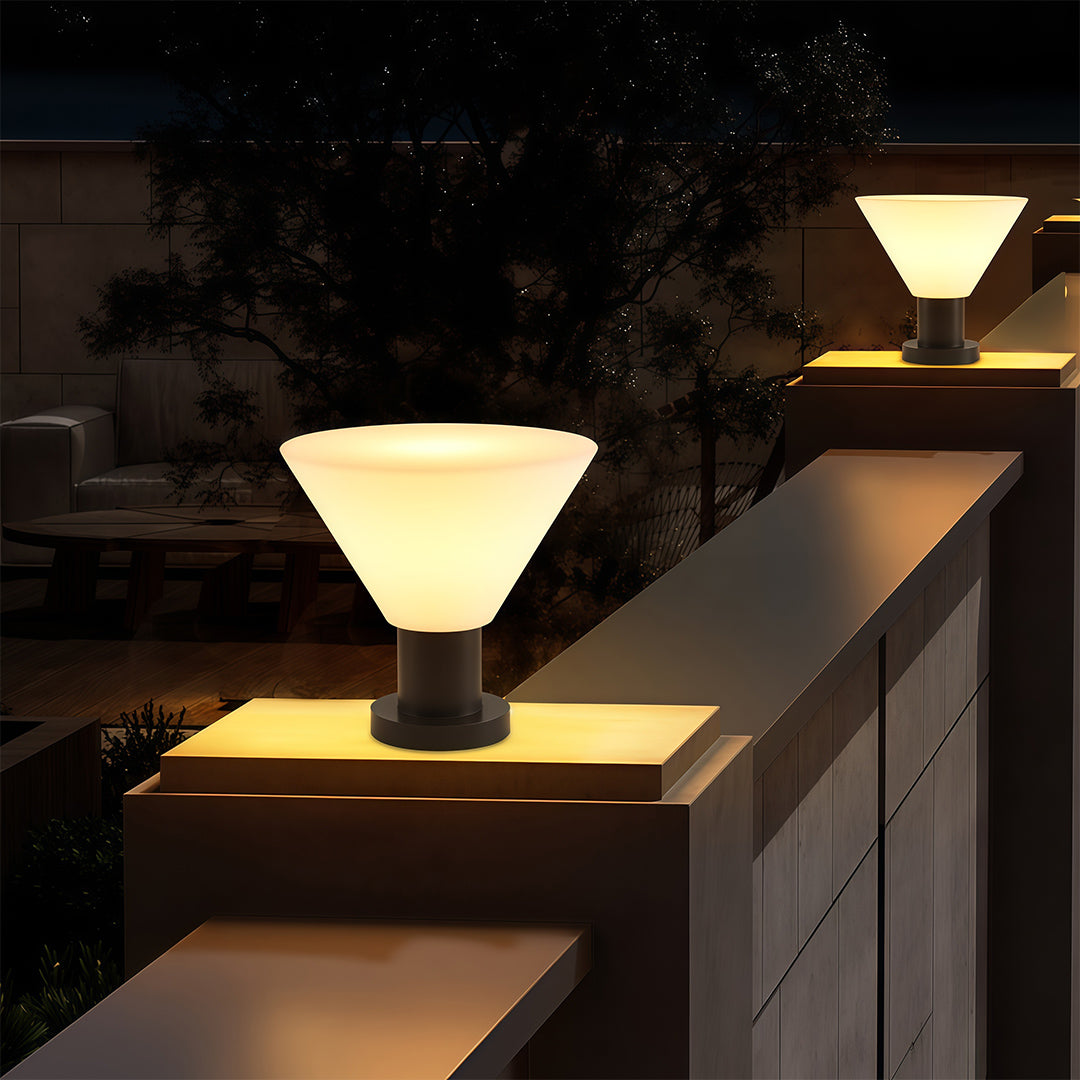 Minimalist Outdoor Garden Pillar Light — Stainless Steel, IP65, Solar or Hardwired E27, 3-Step Dimming, Black / White