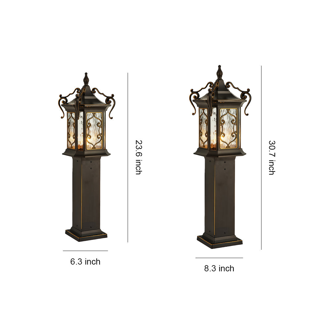 Vintage Outdoor Landscape Post Light — Coffee Aluminum with Glass Shade, E27, IP65, Two Sizes