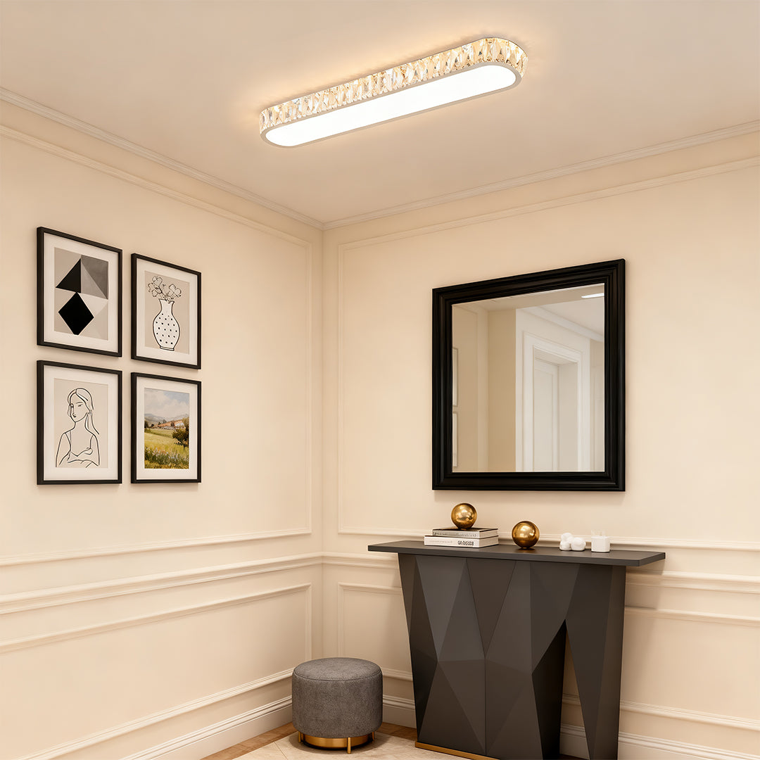 Modern Minimalist Crystal Flush-Mount Light — Stainless Steel, LED, Three-Color Dimming, 15.7"–39.4"