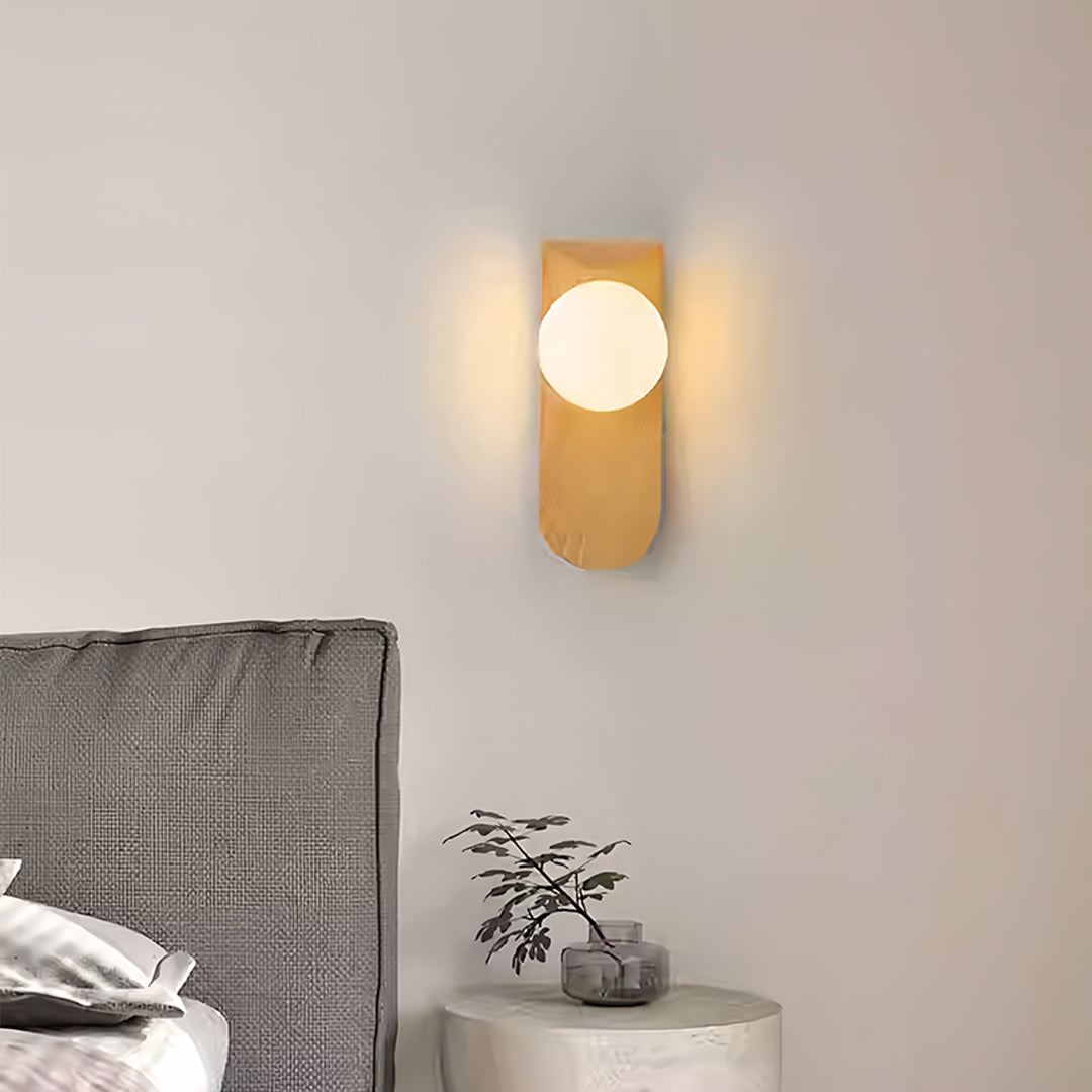 Mid-Century Minimalist Wood Grain Wall Sconce — Iron, Spherical Shade, G9, 5W, Three-Color Dimming