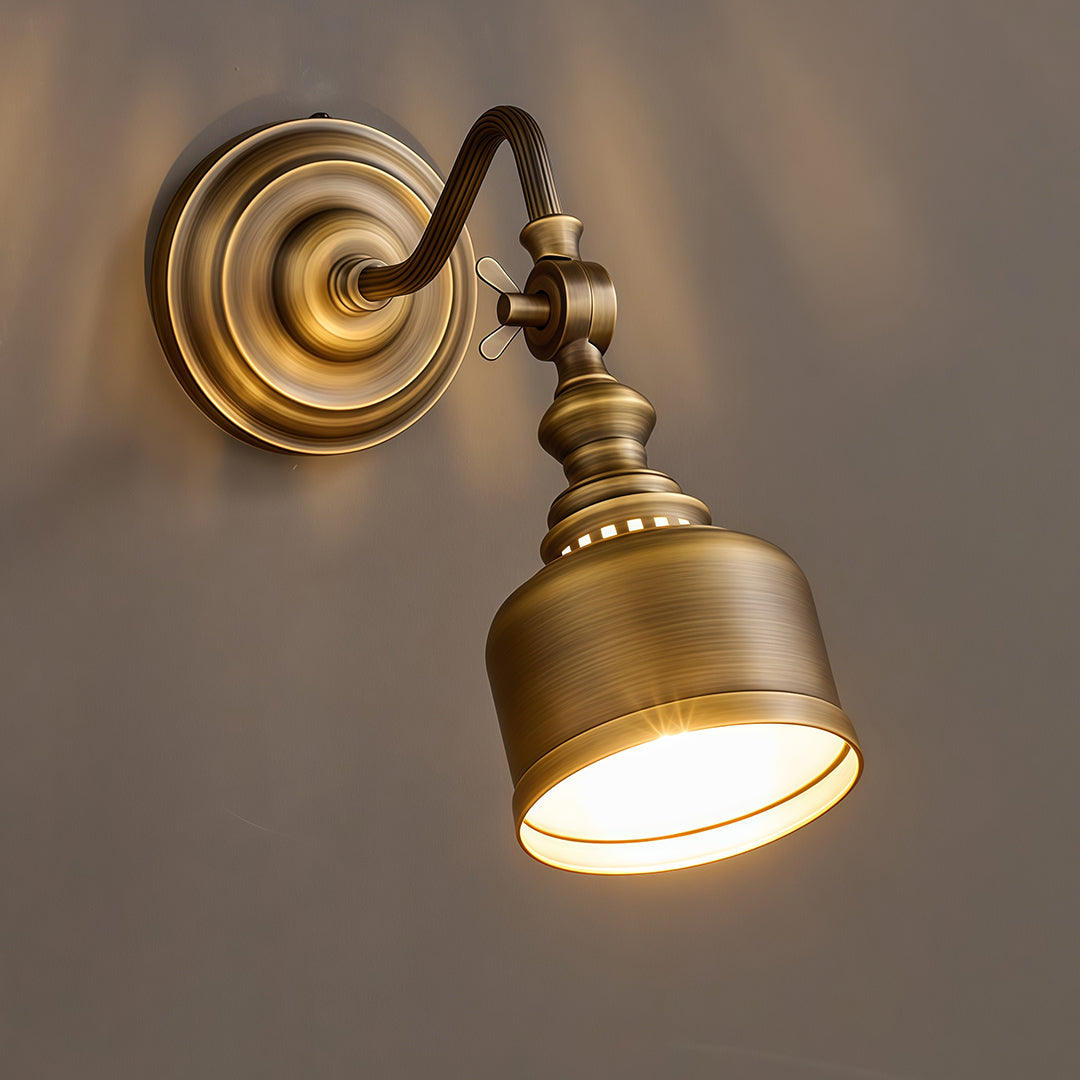 Retro Solid Brass Wall Sconce — Hardwired, E14, Brass or Brass-and-Glass Shade, 4 Models