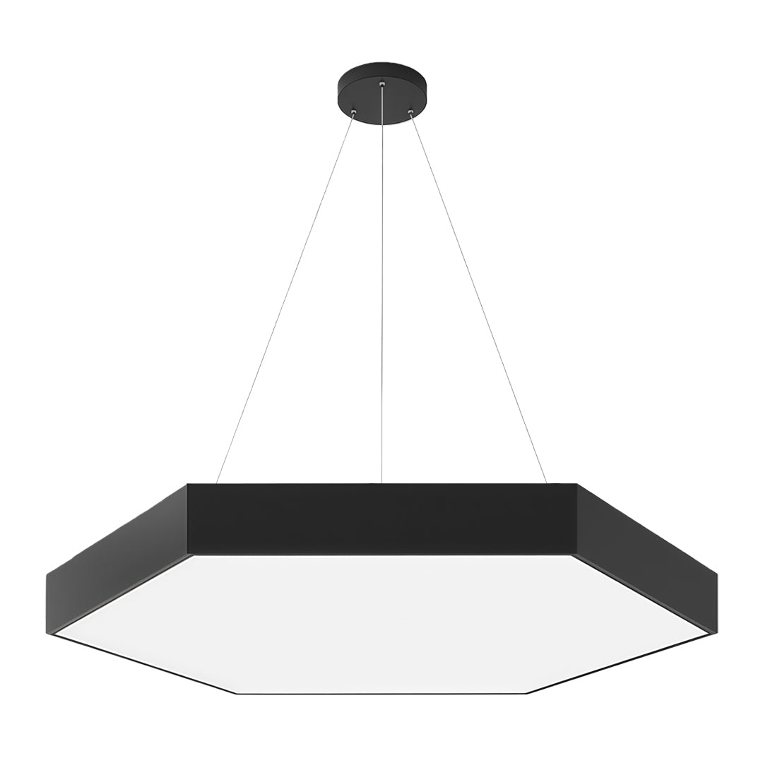 Hexagonal Geometric Honeycomb LED Pendant — Iron, Acrylic Shade, 6 Sizes, 39.4" Adjustable Chain, Black or White