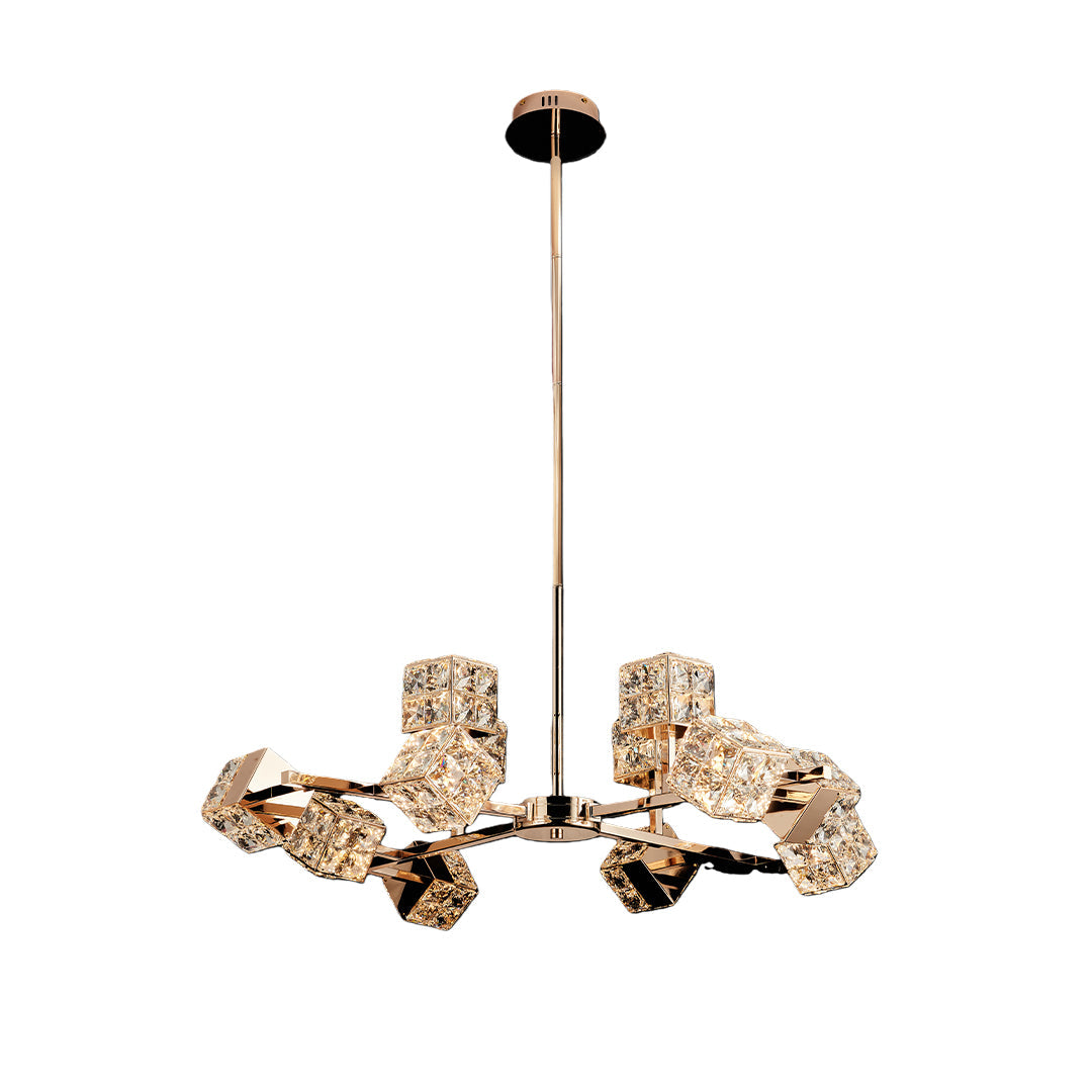 Cube Crystal Chandelier — Gold, LED, 3-Step Dimming, 6 to 15-Light Configurations
