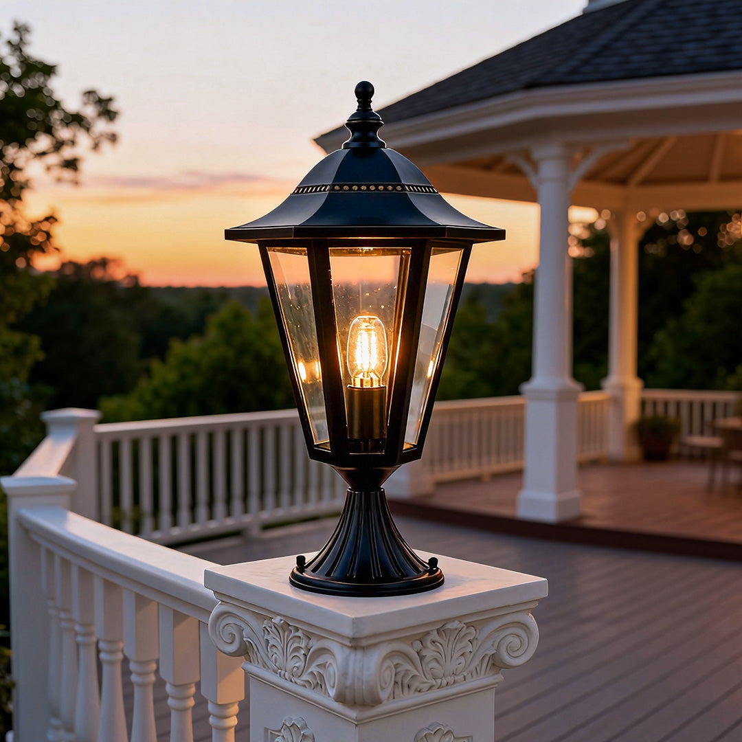 Hexagonal Retro Outdoor Pillar Light — Copper, Black, E27, IP55 Weatherproof, 19.7"