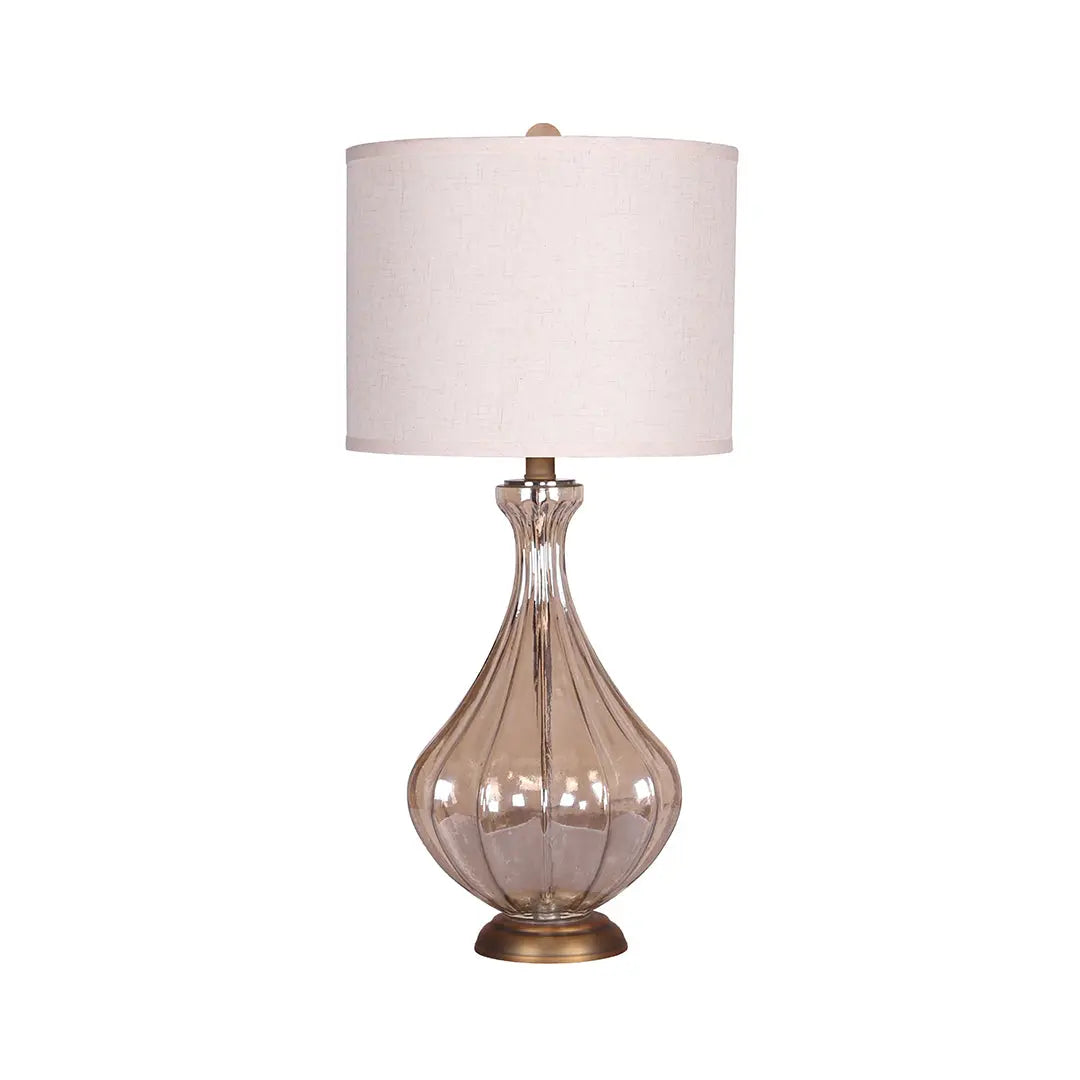 Classic Linen Shade Table Lamp with a Sculptural Glass Base Luxe