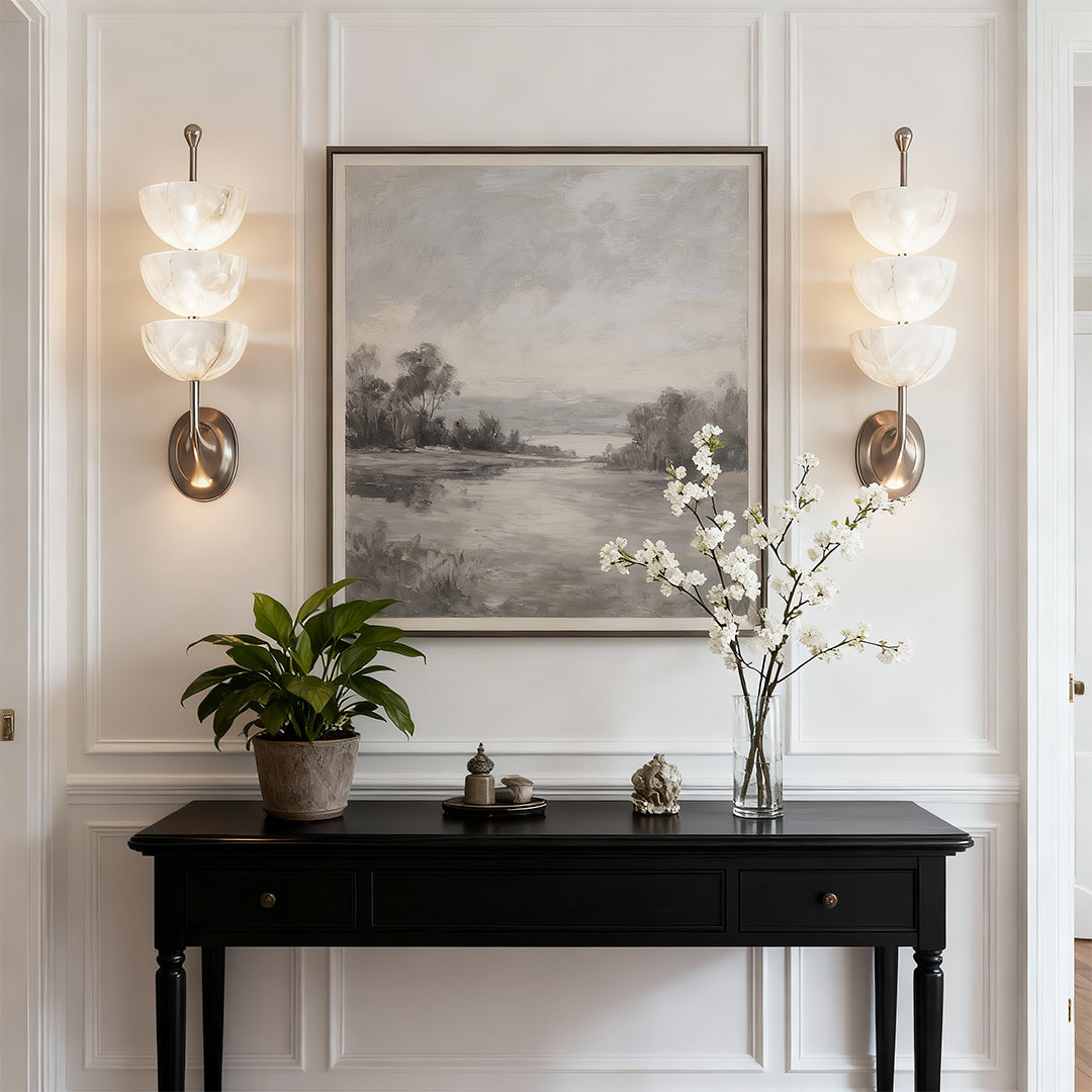 Minimalist Marble and Copper LED Wall Sconce — 6.5W Warm White, 21.7", Hardwired