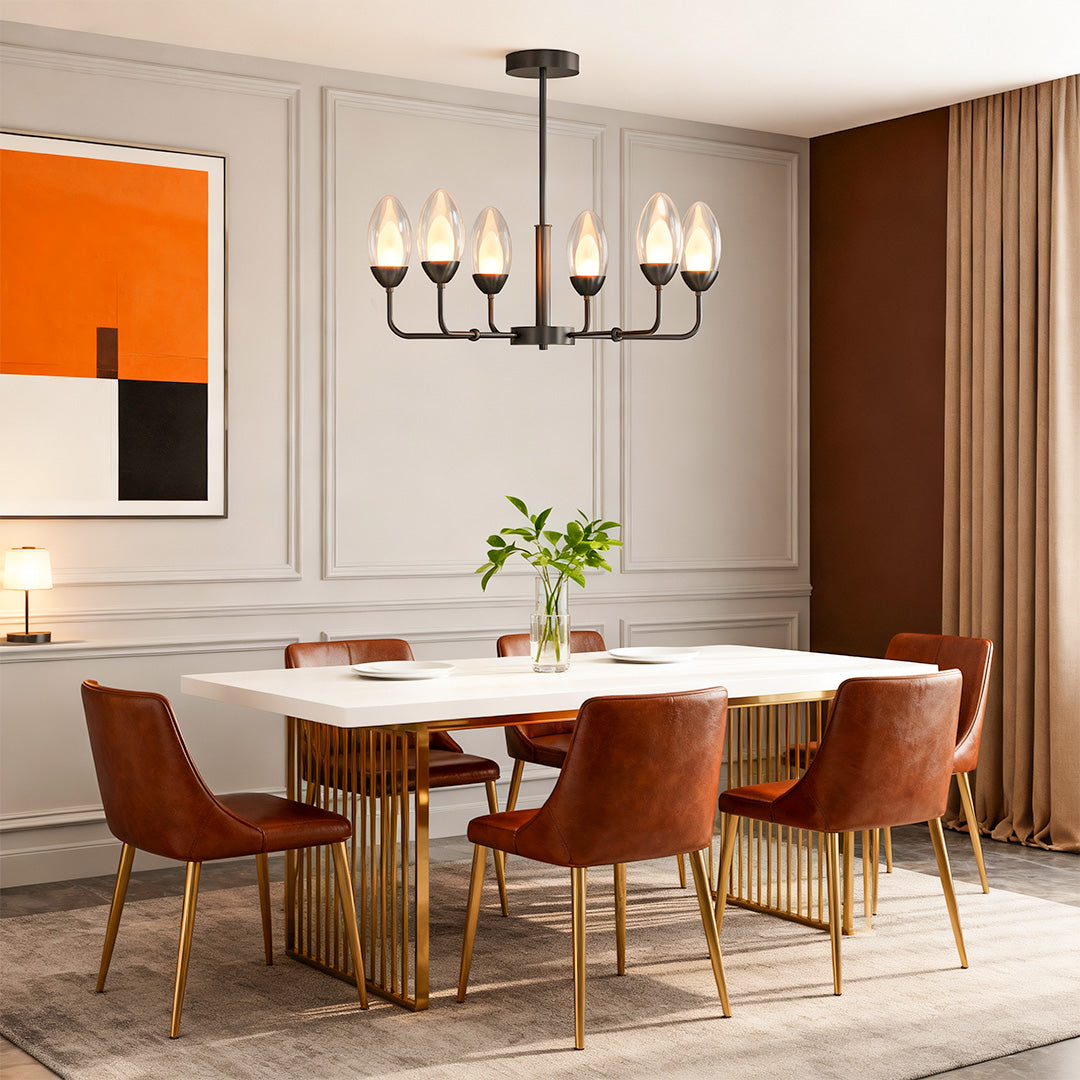Modern Minimalist Copper Chandelier — Full-Copper Frame, Transparent Glass, G9, 6-, 8-, or 10-Light