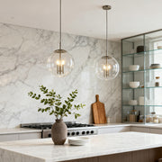 Glass Orb Pendant Light — Silver Metal, 2-Light, Adjustable Rod, E12, 16.9"