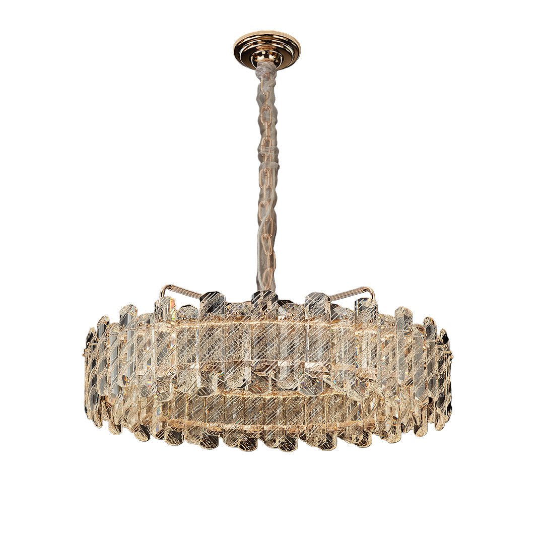 Crystal Chandelier — Champagne Gold Carbon Steel, LED, Dual-Color Dimming, Six Configurations, Adjustable 31.5" Cord