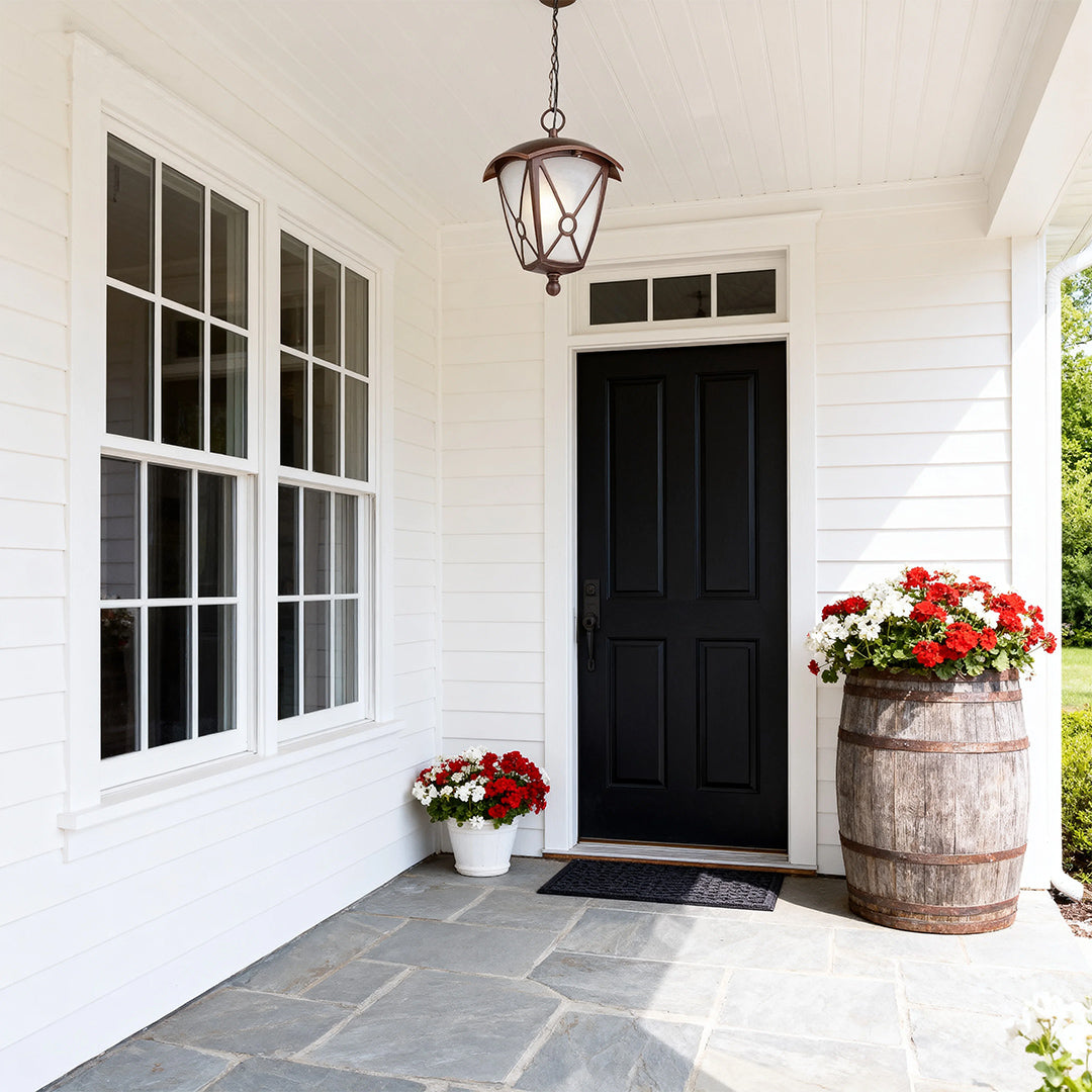 Vintage European Outdoor Hanging Pendant — Black Aluminum, Clear Glass, 9W LED, IP44 Weatherproof