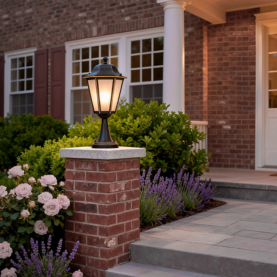 Hexagonal Geometric Outdoor Pillar Light — Solid Copper, Black & Gold Finish, E27, IP55, 17.1"