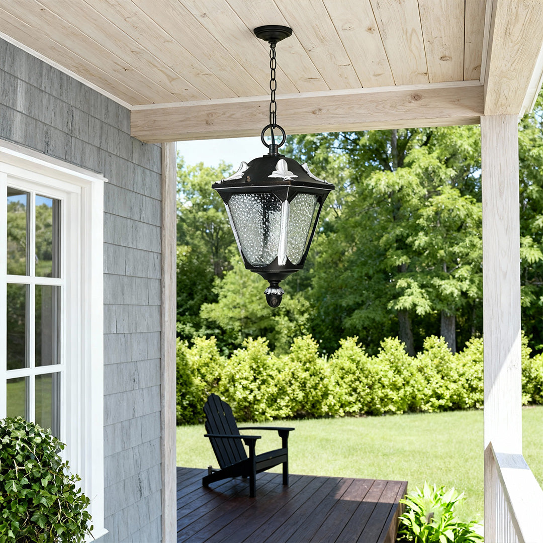 Minimalist Outdoor Pendant Light — Sand Black Aluminum, Frosted Glass, 9W Warm, IP44, 1-Light