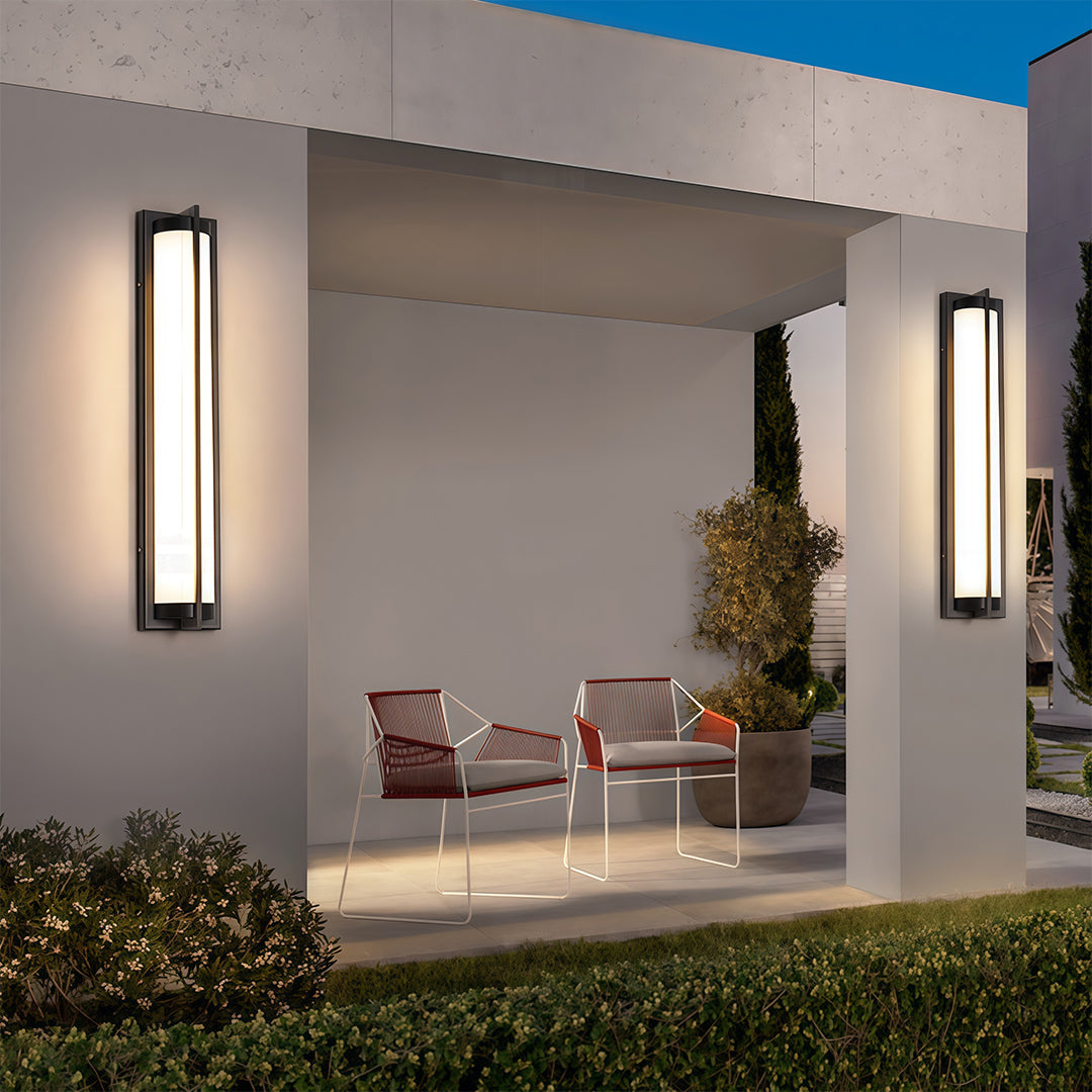 Modern Minimalist Linear Outdoor Wall Sconce — Black Stainless Steel, Acrylic Shade, IP54, Integrated LED, 4 Sizes