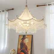 Pagoda Crystal Chandelier — Chrome, Two-Layer Crystal Tassels, 3-Step Dimming, 16" or 32"