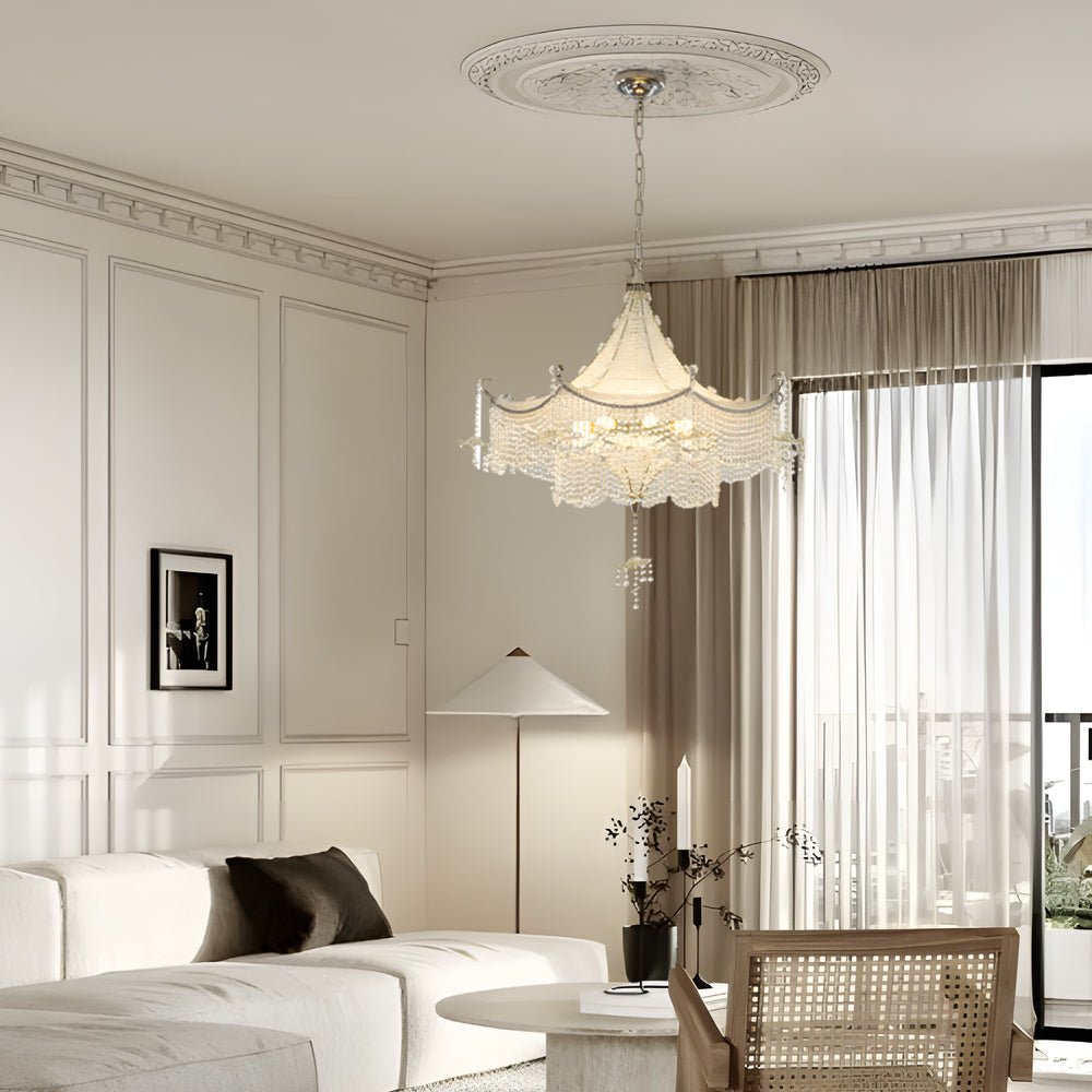 Pagoda Crystal Chandelier — Chrome, Two-Layer Crystal Tassels, 3-Step Dimming, 16" or 32"
