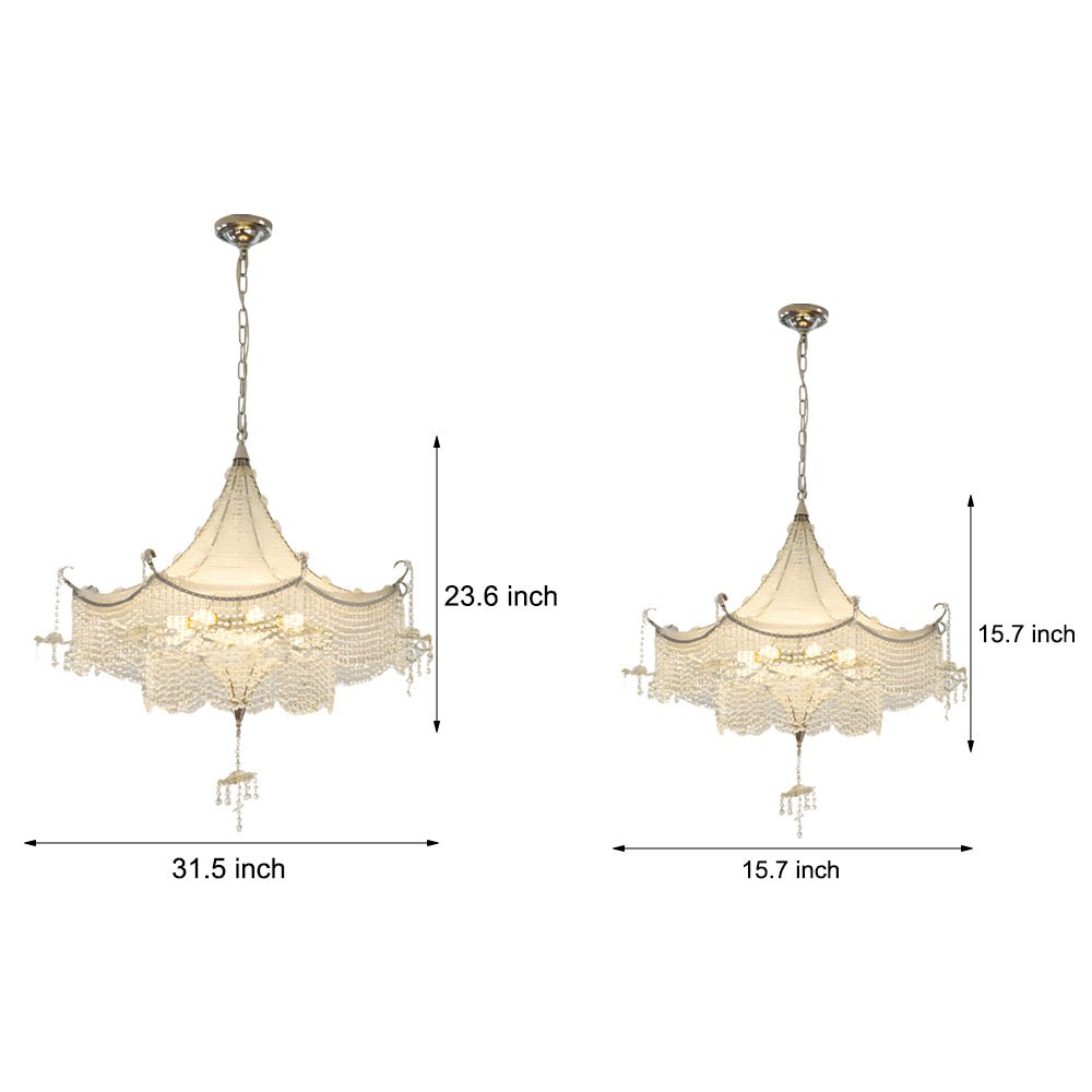 Pagoda Crystal Chandelier — Chrome, Two-Layer Crystal Tassels, 3-Step Dimming, 16" or 32"