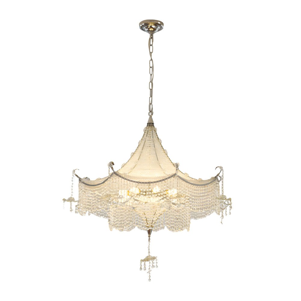 Pagoda Crystal Chandelier — Chrome, Two-Layer Crystal Tassels, 3-Step Dimming, 16" or 32"