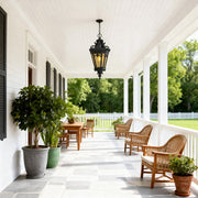 Classic Outdoor Hanging Pendant Light — Black Aluminum, Glass Shade, 18W, IP44 Weatherproof