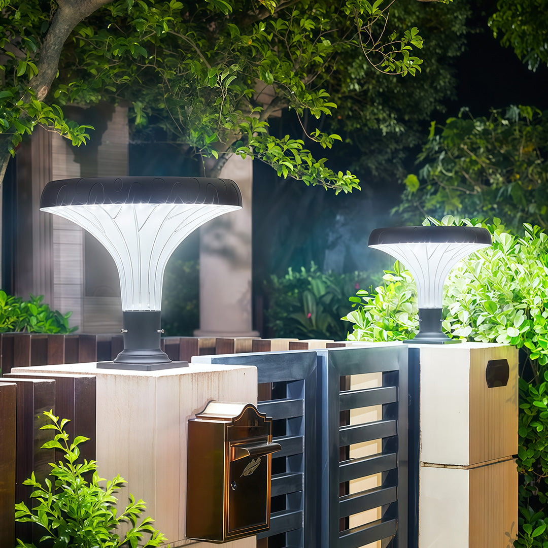 Outdoor Pillar Light — Black Die-Cast Aluminum, Solar or Hardwired, 20W / 50W LED, 3000K / 6000K, IP65 Weatherproof