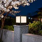 Square Copper Outdoor Pillar Solar Light — Marble-Imitation Shade, 5W LED, IP55 Weatherproof